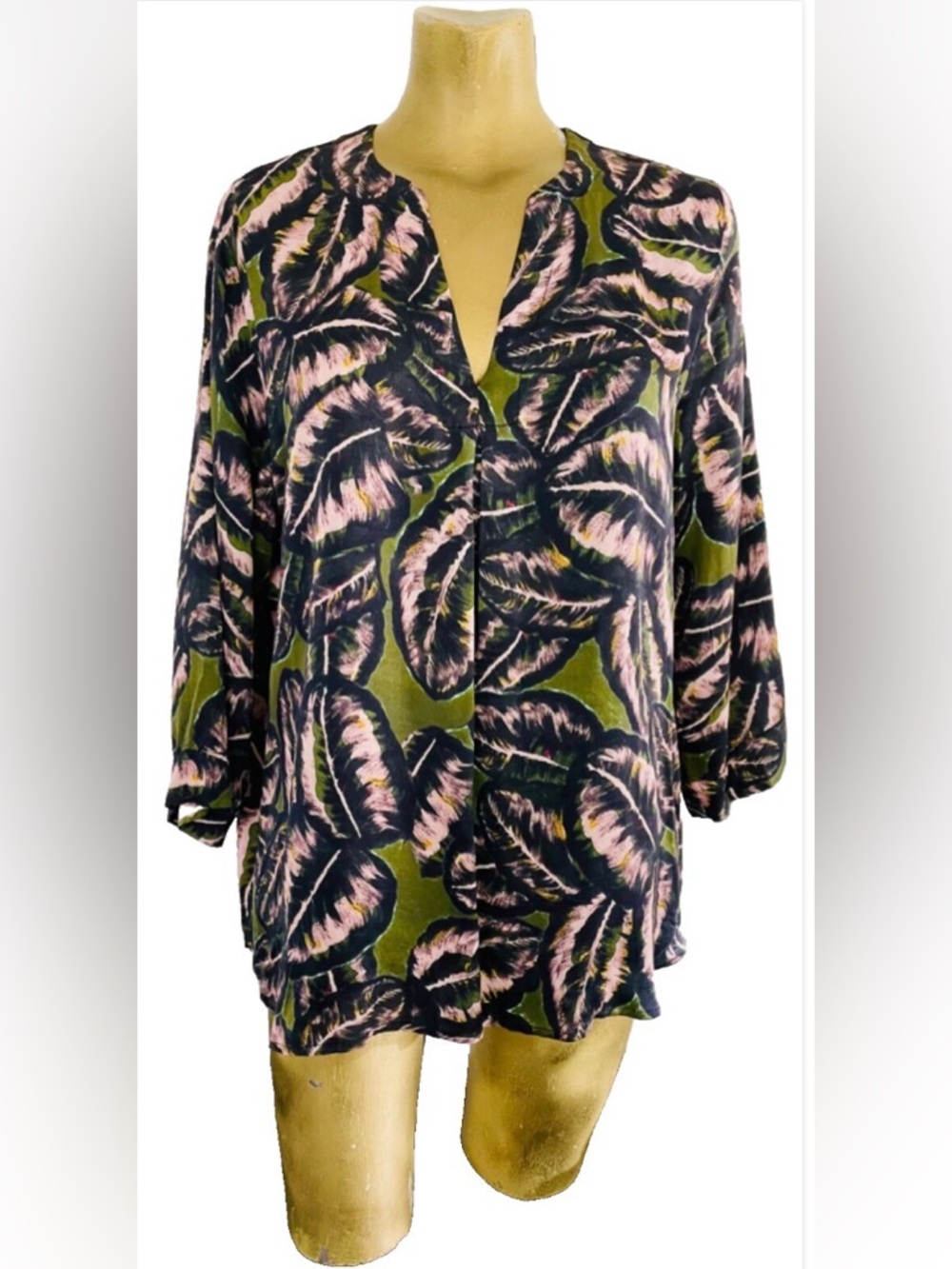 NILE Tropical PALM Leaf Print Resort Style Blouse Large